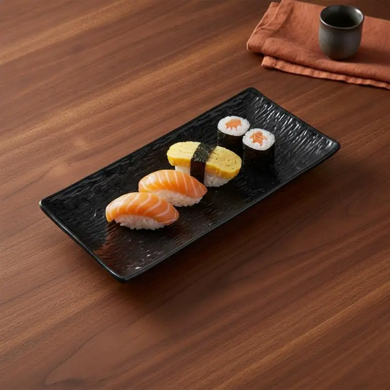 PP Stone Textured Rectangular Serving Plate Durable For Sushi Home Restaurant Daily Use