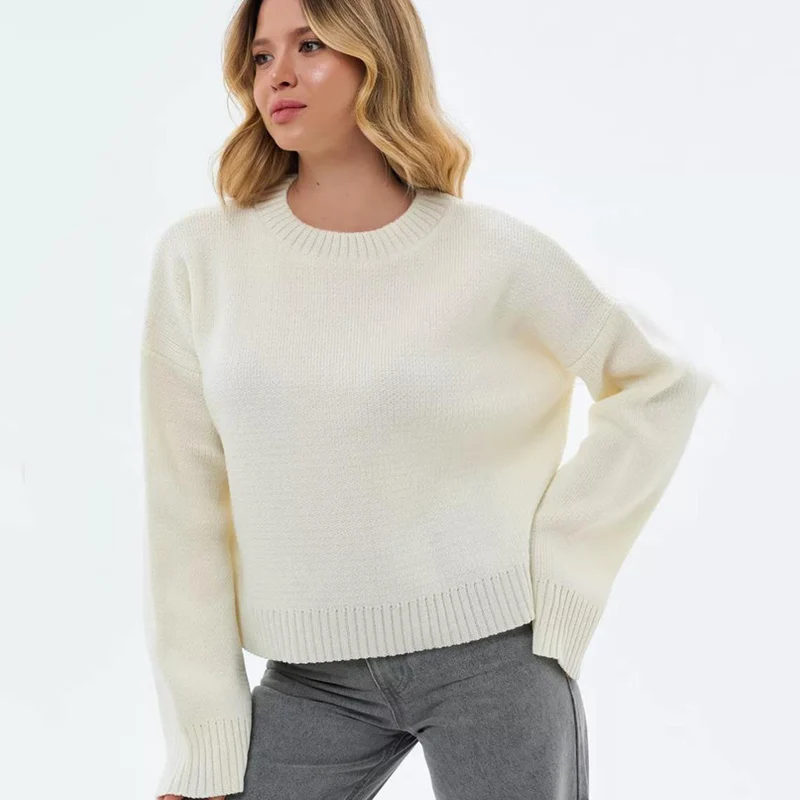 

Свободные вязаные свитера с круглым вырезом, женские корейские однотонные трикотажные изделия с длинными рукавами, женский осенне-зимний теплый свитер, пуловер Mujer