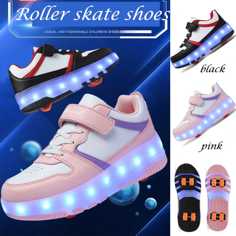 

Boys and Girls Flashing Roller skates USB Rechargeable Luminous Casual Sneakers LED Light Wheel Outdoor Sport shoes