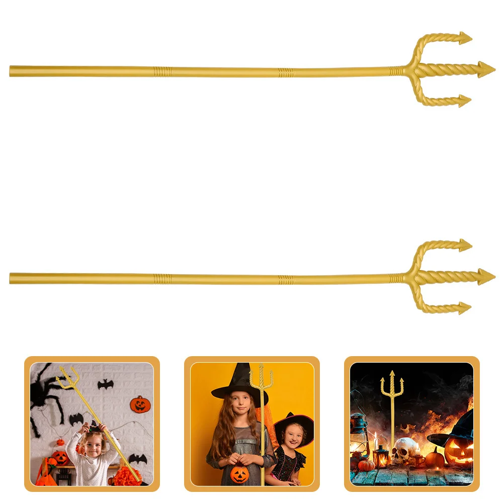 

2pcs Spiral Trident Golden Finish Easy Assembly For Cosplay Prop Halloween Costume Party Event Staff Accessory