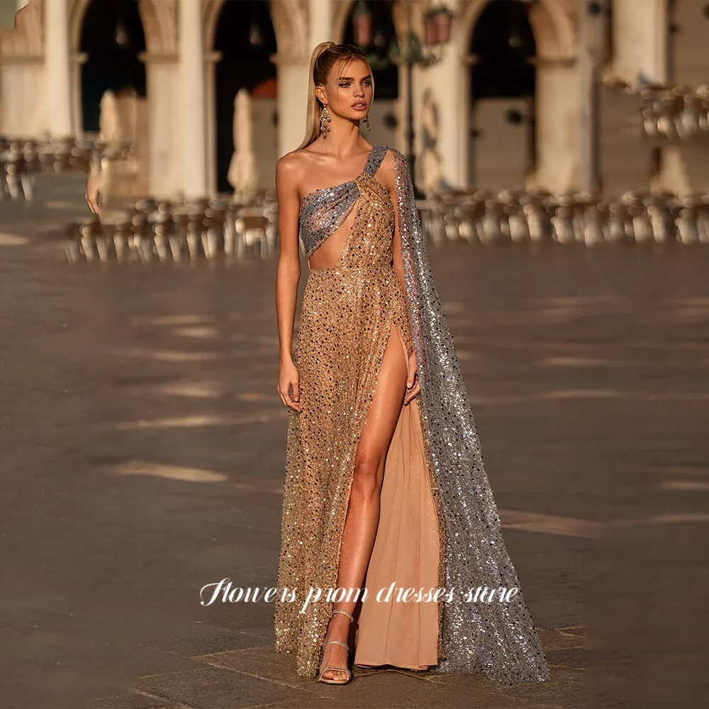 

Flowers A Line Prom Dress Off Shoulder Shiny Party Dress Sequins Evening Dress Glitters Formal Occasion Dress Customized