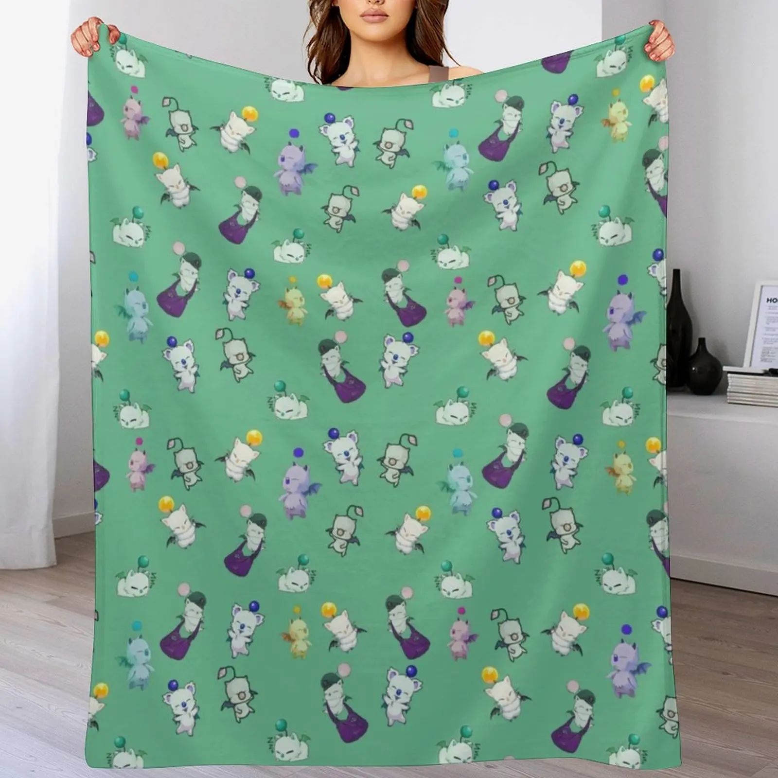

Moogle Pattern Throw Blanket Color Fast Cozy Throw Blanket
