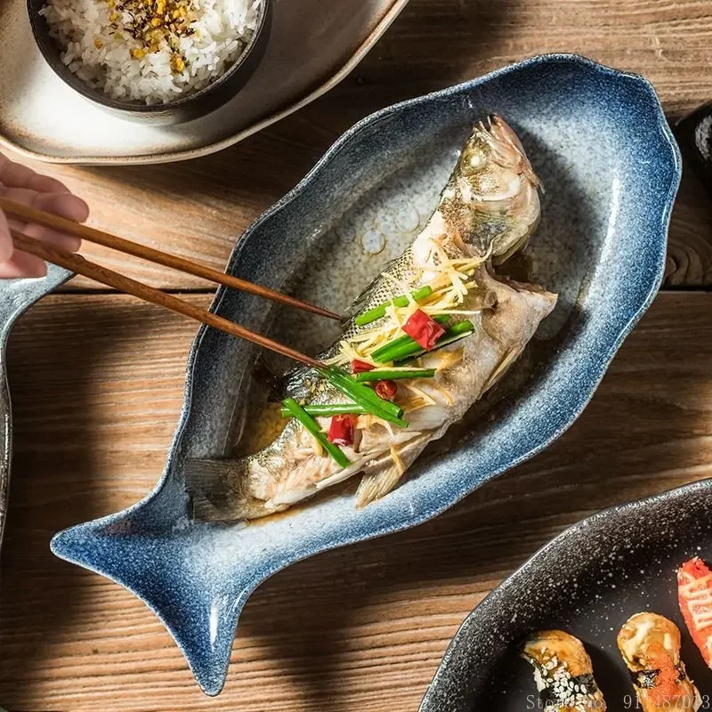 Nordic Cartoon Fish Plate Creative Steamed Dish Microwave Oven Available Household Restaurant Tableware Fish-shaped Dinner Plate