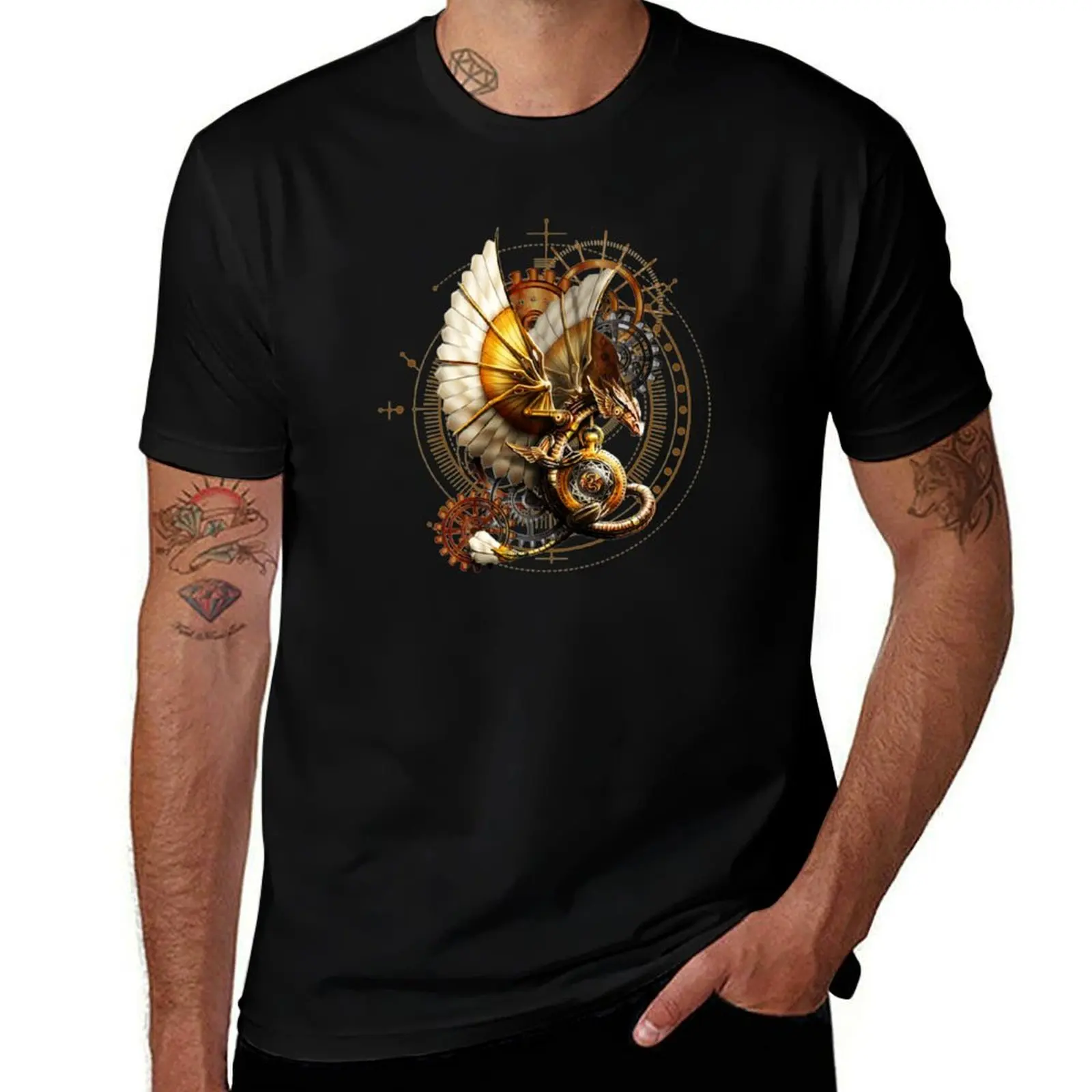 

Steampunk Dragon On Watch Gift T-Shirt t shirts for man slim fit funny t shirts cotton man tshirt T-shirt
