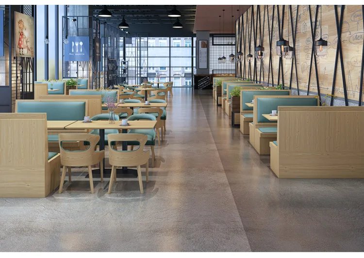 @#Dining Table Set 6 Seater Solid Wood Frame Restaurant Tables and Chairs Leather Seat Sofa Booth Seating for Restaurant