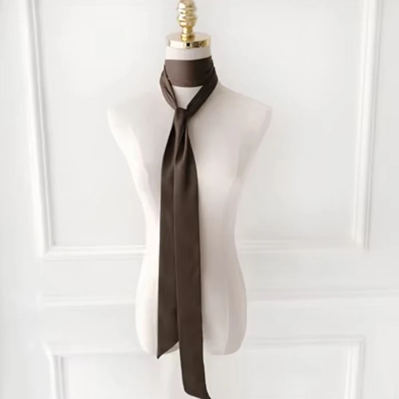 1PCS 5X190CM Women Narrow Long Scarf 190x5cm Solid Color Chiffon Silk Rubber Red Tie Black Bag Ribbon Headbands Choker Streamer image 6