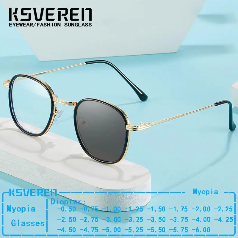 

Retro Myopia Glasses Men Women Photochromic Nearsighted Eyeglasses Prescription Glasses Outdoor Distance Driving Sunglasses