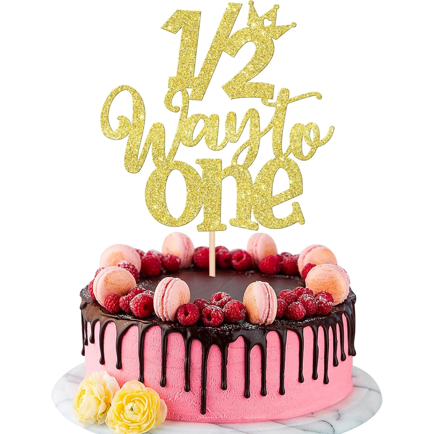 1/2 „Half Way to One“-Kuchenaufsatz „Happy 6-Monats-Geburtstagskuchen-Dekoration für Baby Happy 6-Monate-Geburtstagsfeier-Kuchenaufsatz – Detail 6