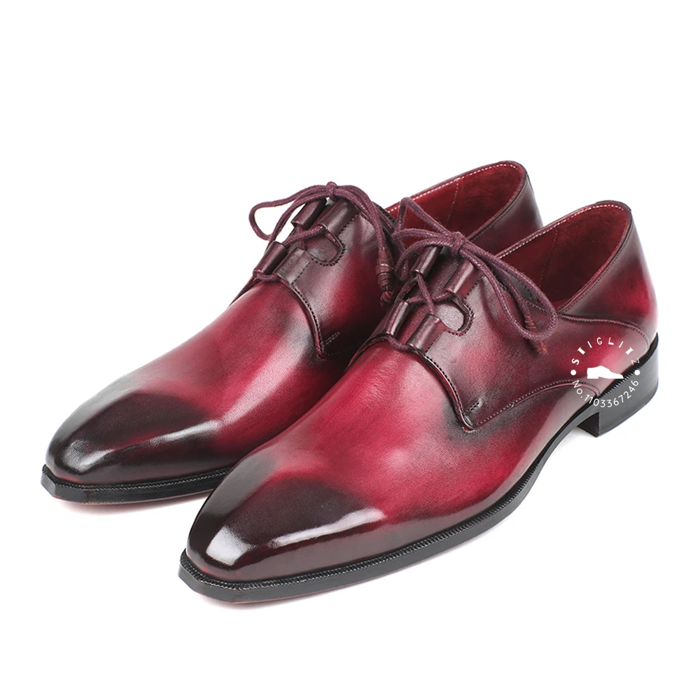 Scarpe Oxford fatte a mano in vera pelle di colore sfumato scarpe eleganti con punta scolpita a forma angolare scarpe eleganti da uomo per banchetti stringate