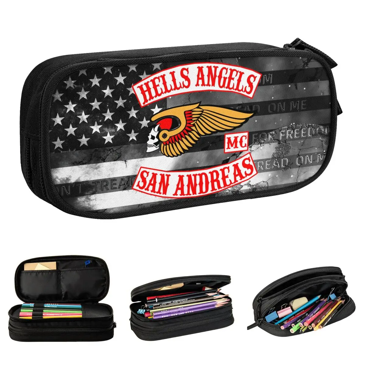 Hells Angels Motorcycle Club Pencil Case Cute Pen Holder Bag Girl Boy Big Capacity School Supplies Gifts Pencil Pouch