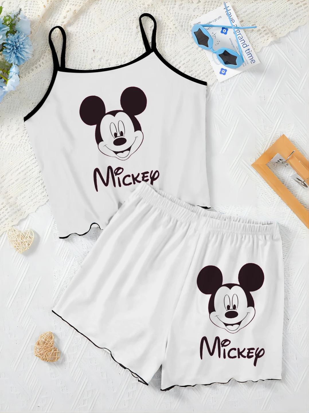 

Slip Dress Disney Elegant Women's Sets for Women 2 Pieces Pajama Skirt T-shirt Minnie Mouse Mickey Top Short Suit Disney Mickey