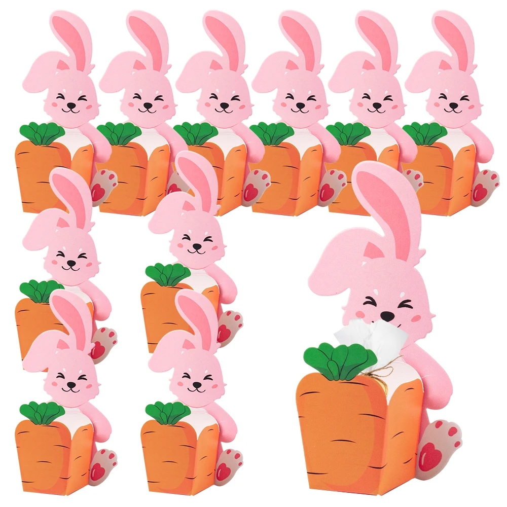 Cajas de dulces de papel con forma de zanahoria y conejo, cesta de dulces de conejito de dibujos animados para regalos de fiesta de Pascua feliz, caja de embalaje decorativa, 10/20 piezas