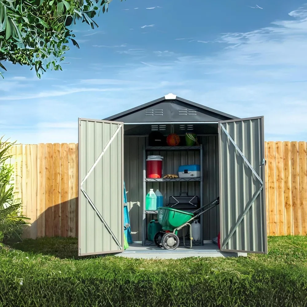 

Metal Outdoor Storage Shed Galvanized Steel Lockable Doors for Backyard or Patio Storage of Bikes, Grills, Supplies, Tools