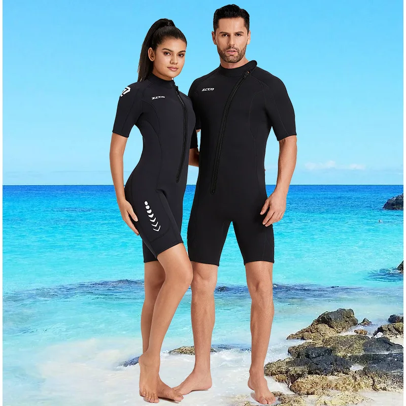 Men/Women Wetsuit Shorty 3mm Neoprene Short Sleeve One-piece Front Zip Wet Suit for Surfing Diving Swimming Snorkeling SUP