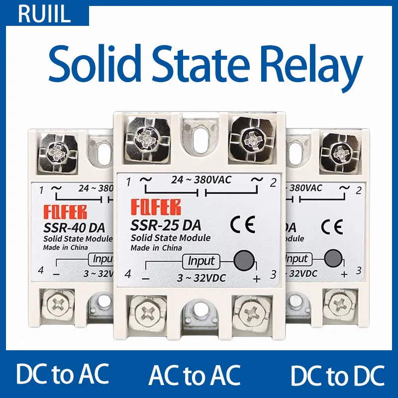 

10A SSR 25A Solid State Relay 40A Output 3-32VDC 24-480VAC 220V Single Phase DCTOACRelay SSR HeatSink SSR 40DA Solid State Relay