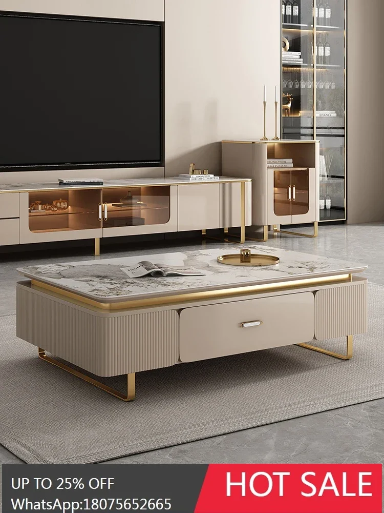 Rock slab light luxury modern simple rectangular coffee table TV cabinet combination Nordic living room furniture