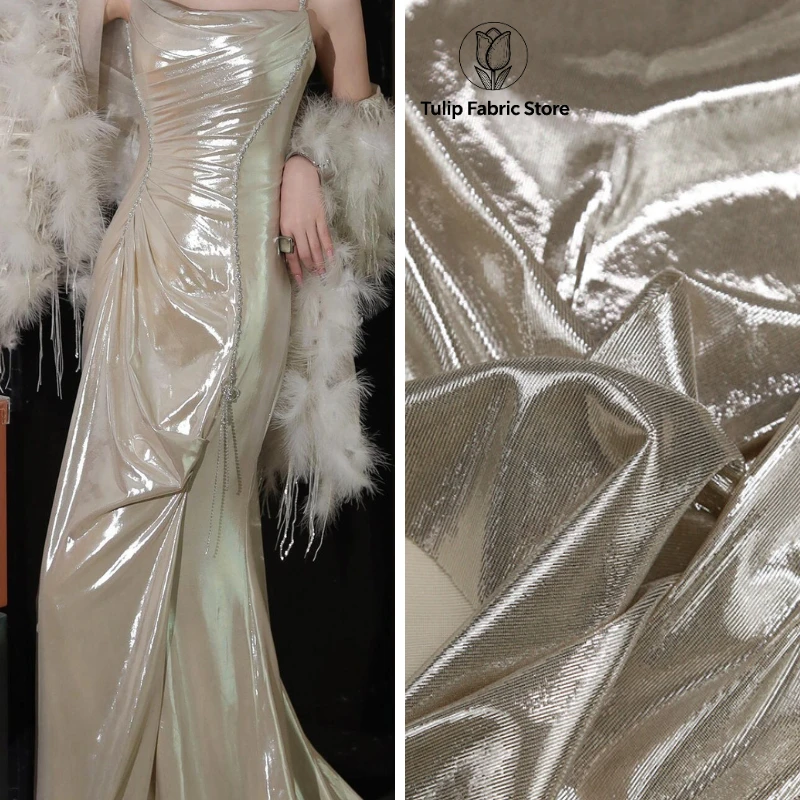

Lightweight Metallic Smooth Shiny Fabric Glossy Designer Material for Sewing Stage Costumes Fashion Apparel DIY Headwear Decor