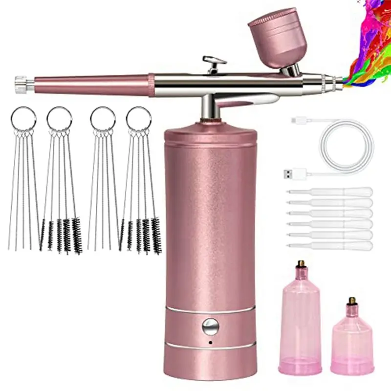 AA81-1Set Rechargeable Cordless Airbrush Compressor Auto Handheld Airbrush Gun Airbrush Set (Pink)