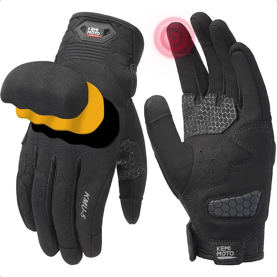 

Motorcycle Gloves for Men with Builtin PU Foam Shell Touchscreen AntiSlip Dirt Bike Gloves for Motorbike Riding Racing Cycling