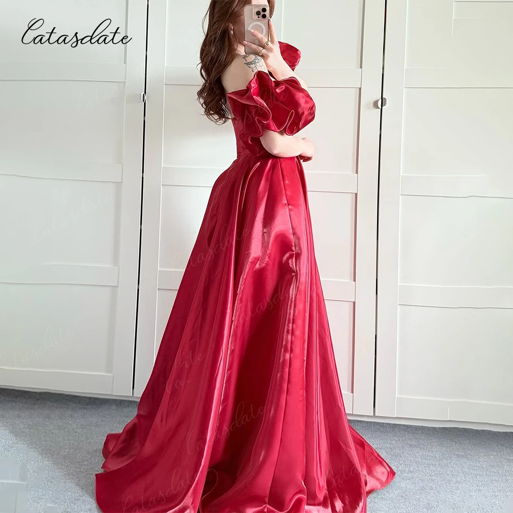 Catasdate Puffy Guest Women's Wedding Dress Formal Ceremony Dresses with Detachable Sleeves Elegant Dresses for Special Events