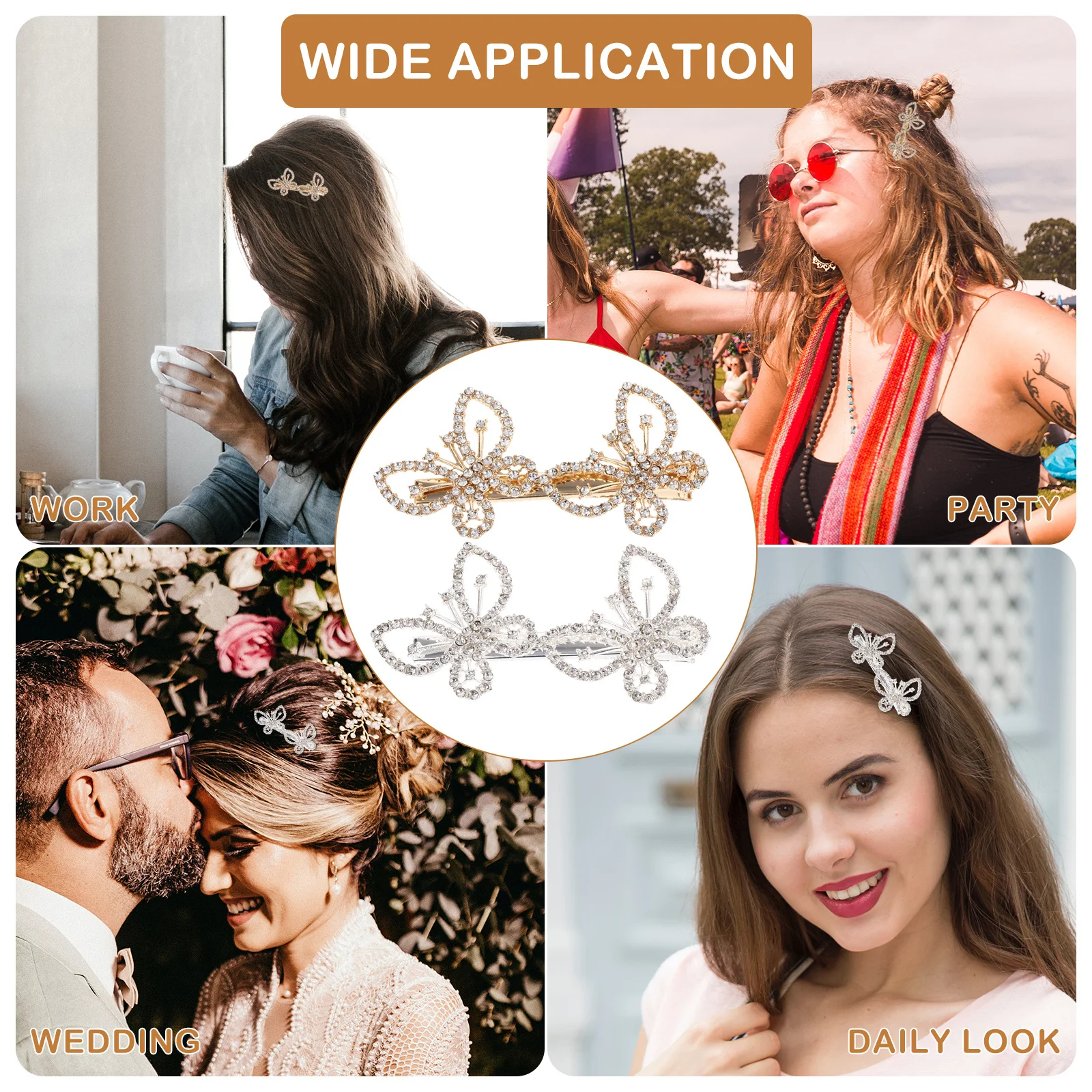 

2Pcs Rhinestone Studded Hairpins Women Stylish All-Match Decorative Clips Fashionable Headdress Women Hair Clip