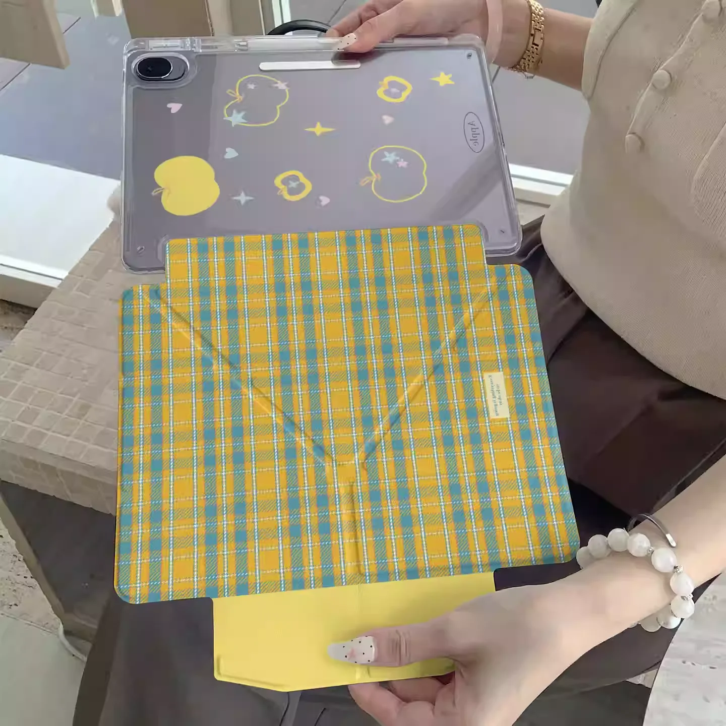 

Ins Yellow Checkered Apple Table Case For iPad Pro 11 12.9 13 M2 M3 M4 M5 Shell 8.3 9.7 10.2 5/6/7/8/9/10/11th Air 3 4 5 6 Cover
