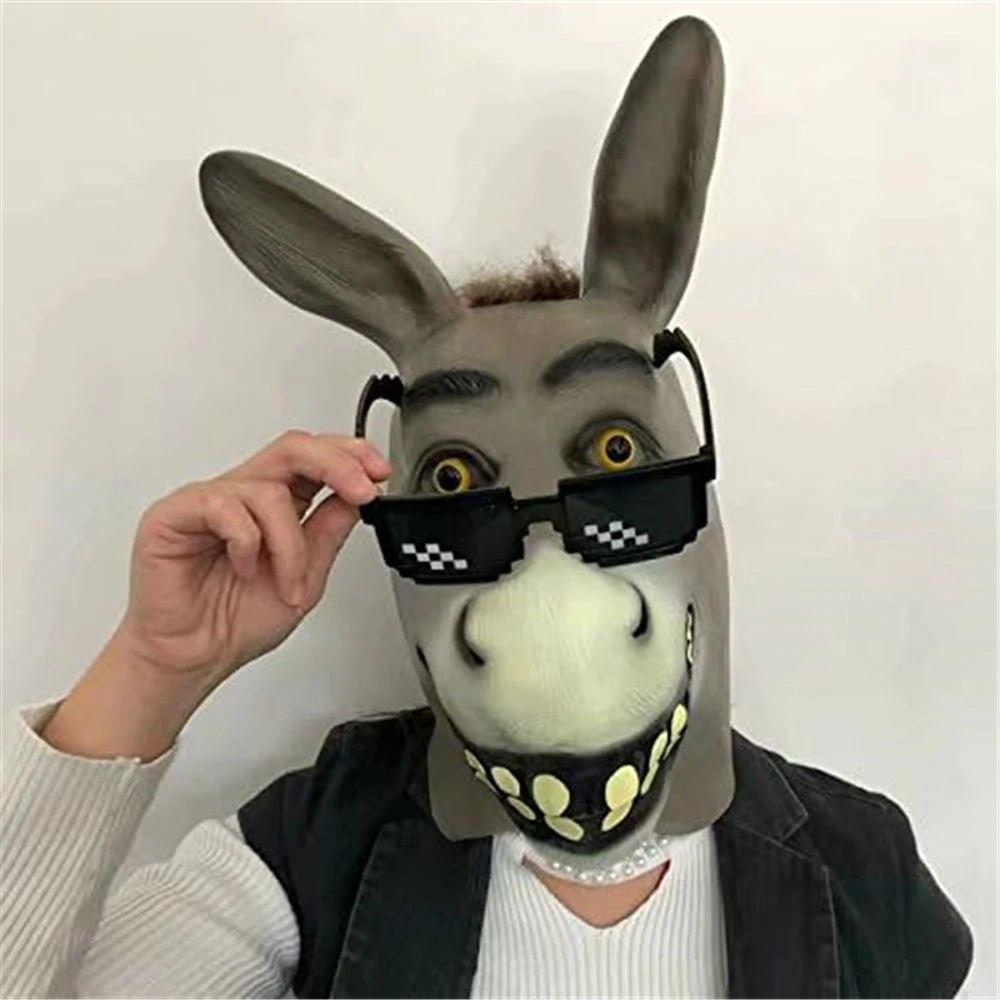 Shrek Donkey Mask for Adult, Halloween Novelty Deluxe Costume, Party Cosplay, Latex Animal Head, Adult