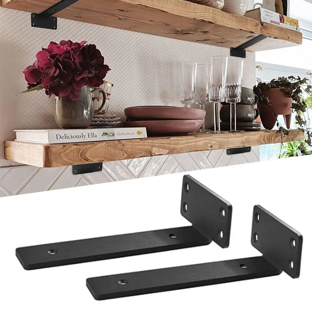 1PC Black Coated Floating Shelf Brackets Accessories Metal Heavy Duty Shelve L Brackets Wall Mount Cast Iron Shelves Brackets