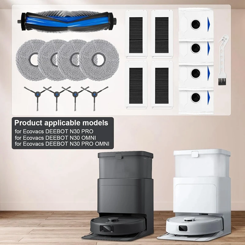 Conjunto de acessórios para ecovacs deebot n30 pro/n30 omni/n30 pro omni robô aspirador de pó escova lateral principal filtro hepa