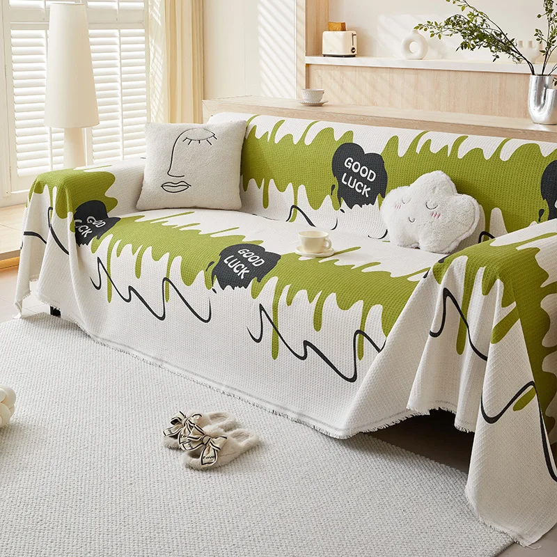 

Minimalist Sofa Cover Waffle Texture Full Wrap Multifunctional Cover All-Season Sofa Blanket
