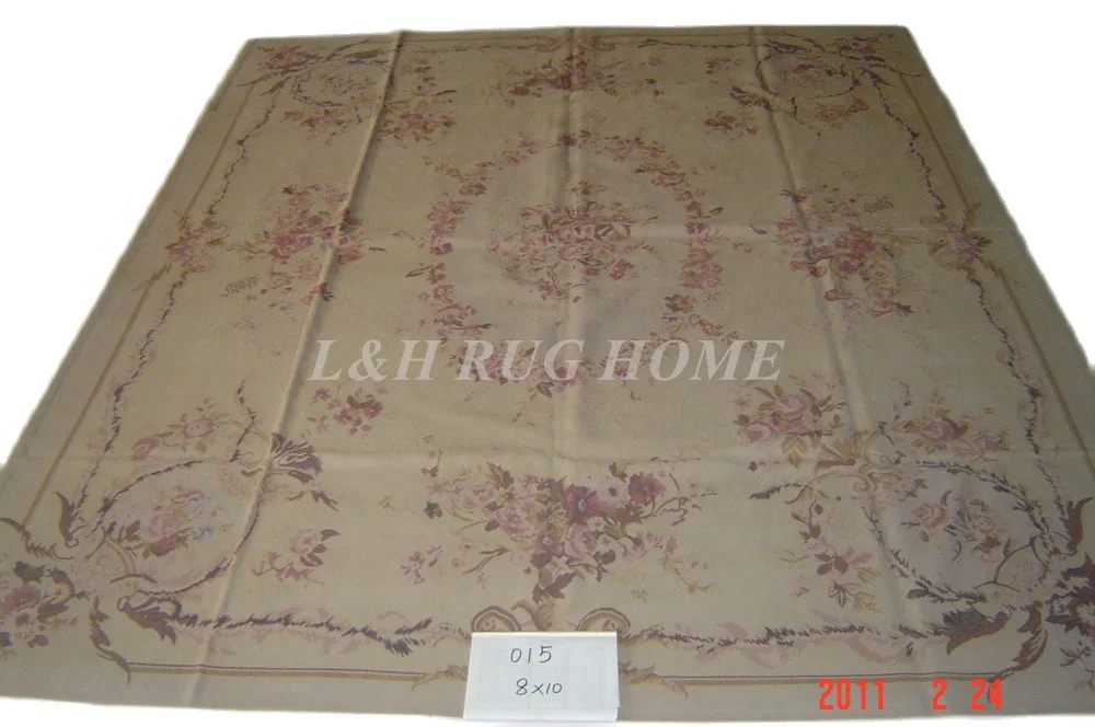 

Free Shipping10'X14' French Aubusson Rug, 100% hand woven New Zealand woolen rug--Light Grey Green field