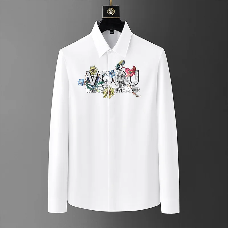 

High quality and heavy craftsmanship hot pressed diamond men's shirts, popular in foreign trade, fashionable slim fit shirts