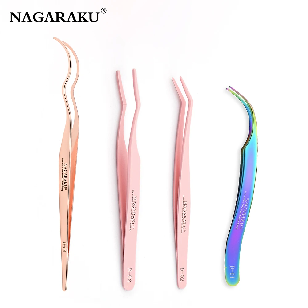 NAGARAKU D01 02 03 04 Lash Cluster Tweezers DIY Lashes Pink Tweezer Volume False Eyelash Extensions Lash Applicator Makeup Tools