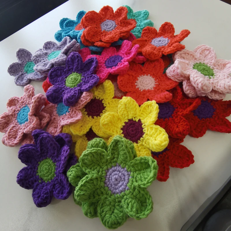 Decoration Coasters Handmade Crochet Cup Pad Multicolor Flower Wool Doilies Round Table Mat 9cm DIY Hand Accessories 30pcs/lot