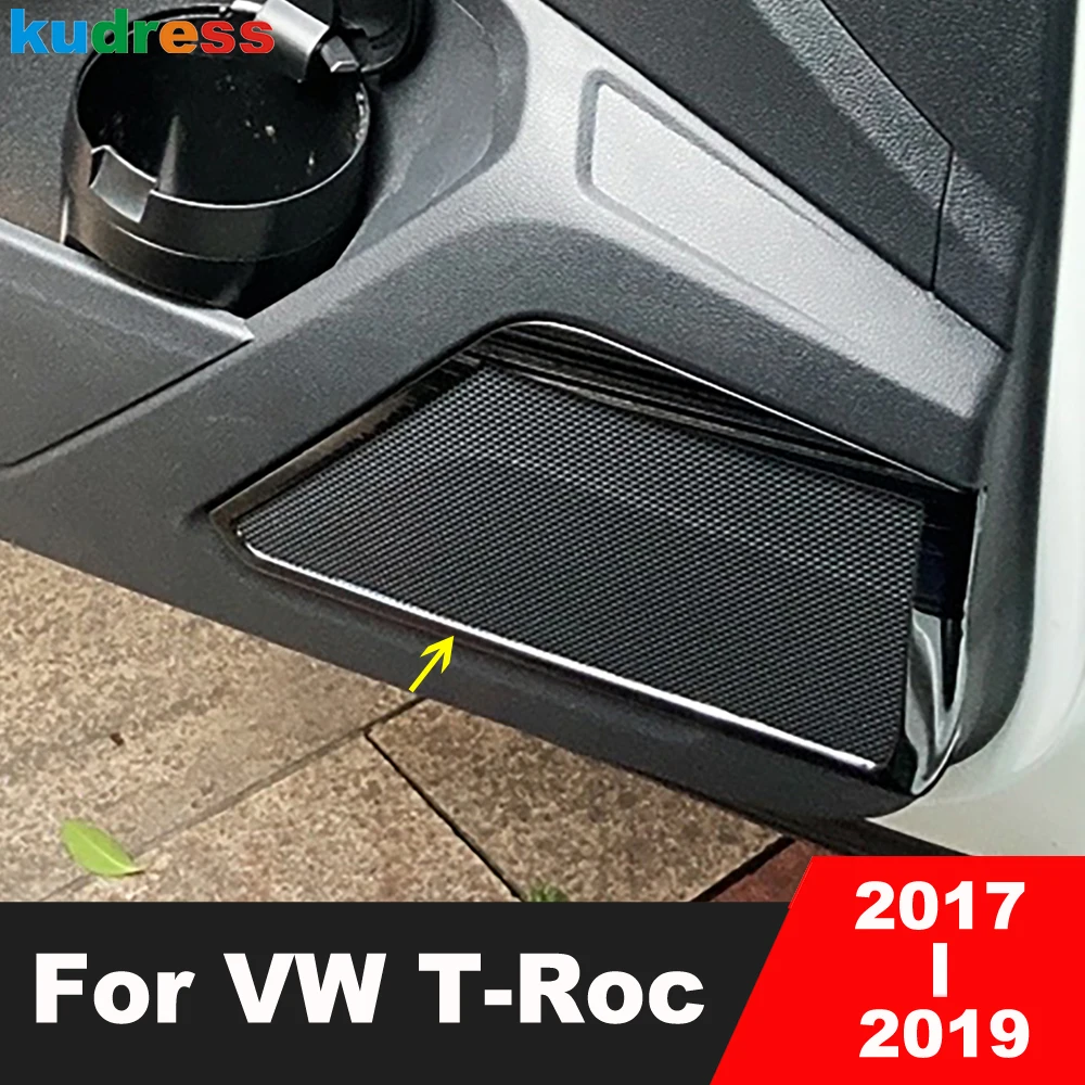 Car Inner Door Speaker Cover Trim For Volkswagen VW T-Roc TROC 2017-2019 Stainless Stereo Audio Loudspeaker Frame Accessories