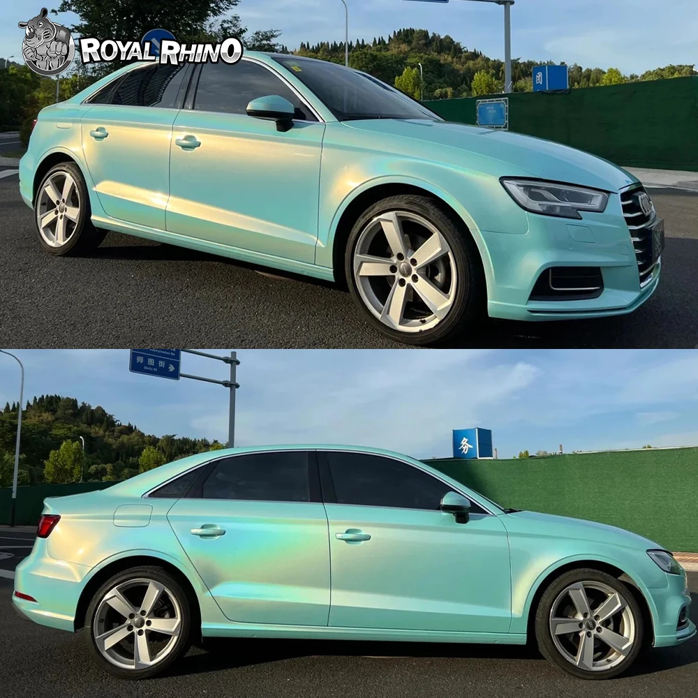 

1.52*18M Glossy Iridecence Blue Laser Holographic Metallic Blue Color Change Car Wrap Vinyl Film PET Bubble Free Wrapping