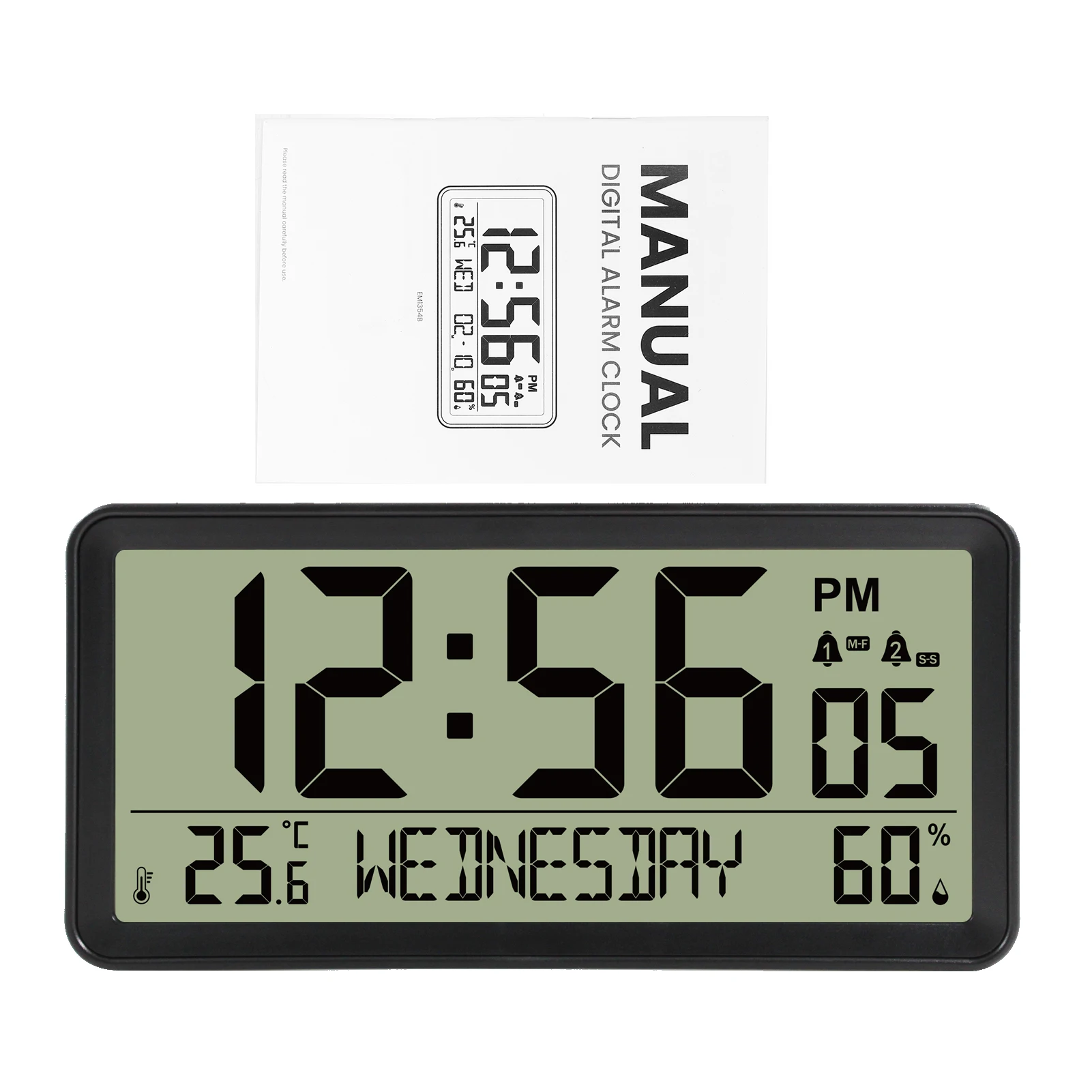 LCD Digital Alarm Clock Battery Operated Desk Electronic Small Clock Indoor Temperature Humdity Date Backlight Snooze Function