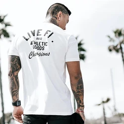 Men's Summer Gym Clothing Fitness Running Short Sleeve T-shirt Cotton Bodybuilding Tee Sport Shirts Tops Male Casual Sweatshirt