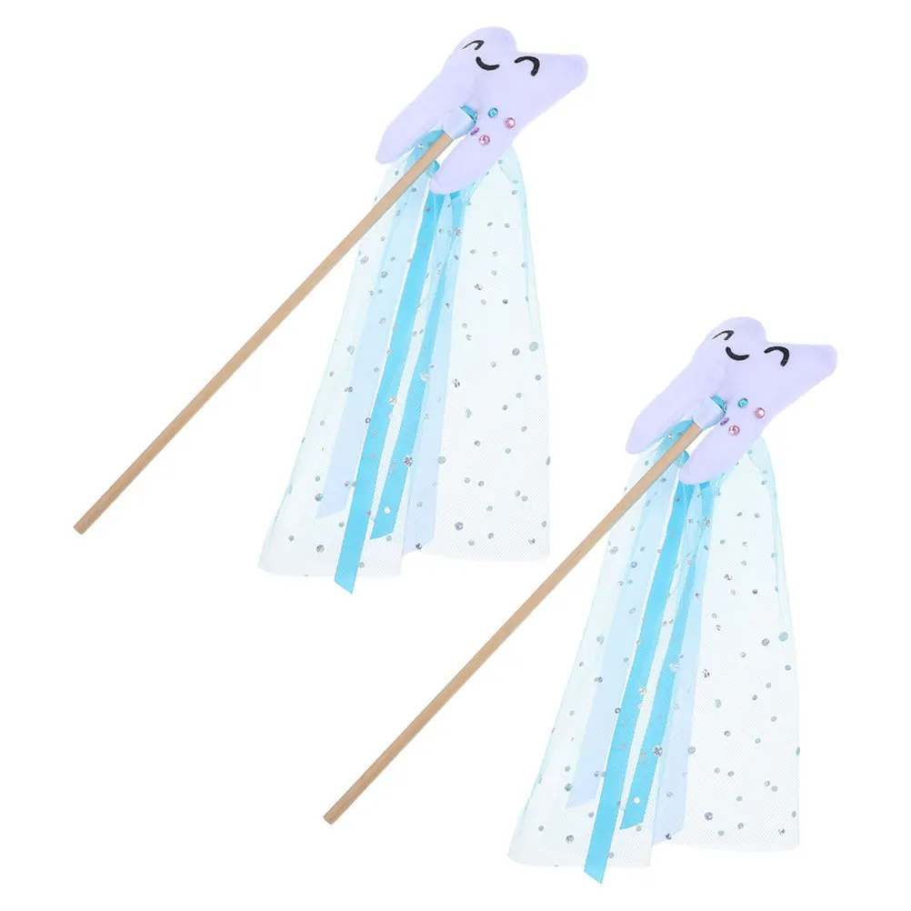 

2Pcs Girls Fairy Wand Tooth Shape Kids Party Favor Accessory Brightly Colored Performance Stick for Costumes Festivals Wedding
