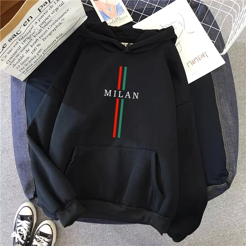 2025 heißer Verkauf Frau Milan Print Hoodies Urban Casual Fashion Mit Kapuze Langarm Pullover Weibliche Hause Outdoor Komfort Sweatshirts