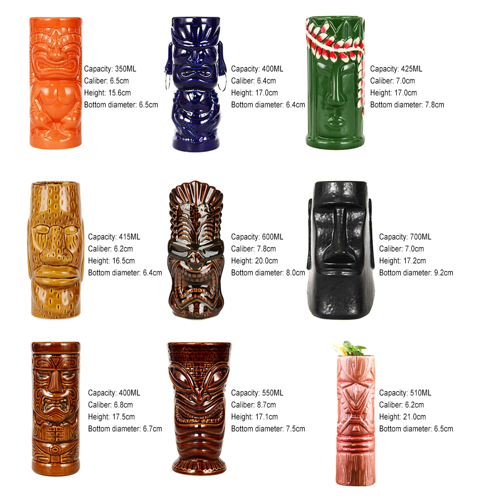 Hawaiian Cocktail Cups Creative Style Ceramic Mug Beer Beverage Tiki Mug Wine Mug Bar Tools Home Bar Party Drinkware Cups