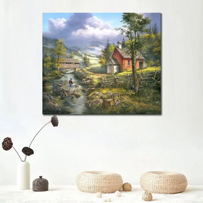 Beautiful Landscape Art Oil Painting Summer Time Modern Artwork for Living Room Bedroom Decor