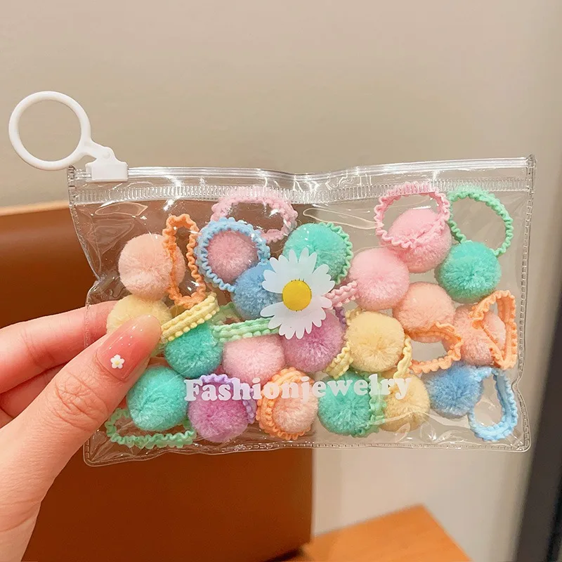 20Pcs Cute Hairball Scrunchie Set Children Girls Kids Baby Elastic Hair Rubber Bands Accessories Tie Hair Ring Rope Headdress