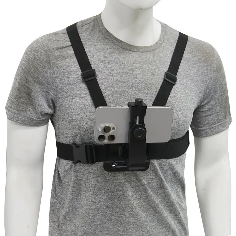 1PC Adjustable Chest Strap Phone Clip Holder, Fixation Bracket Black Accessory for Sport Action Camera & Mobile Phone