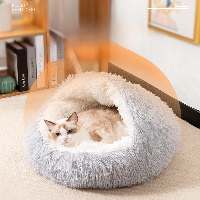 

Plush Shell Nest Cat Hooded Pets Bed Semi-Enclosed Winter Warm and Comfortable Kennel Pet Cats Nests