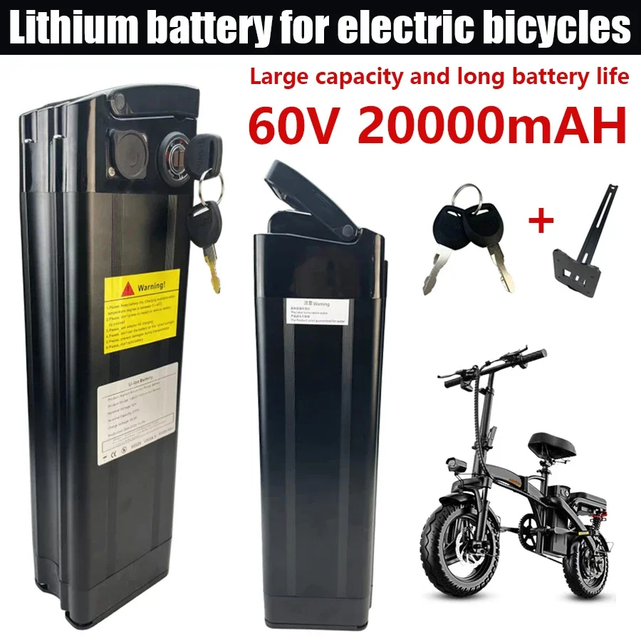 Ebike Battery 60V 20Ah Lithium ion Battery Pack for Silver Fish Style Electric Bike Battery with Aluminum Case Anti-theft Lock