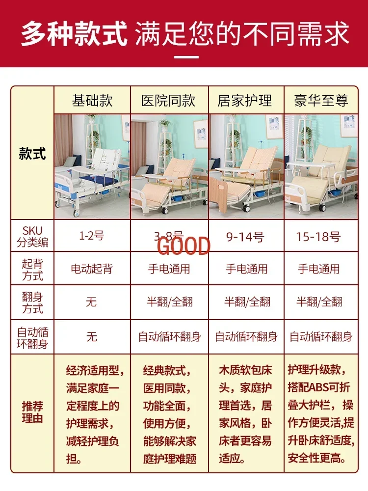 Nursing bed Household multi-function hand electric bed Automatic lifting