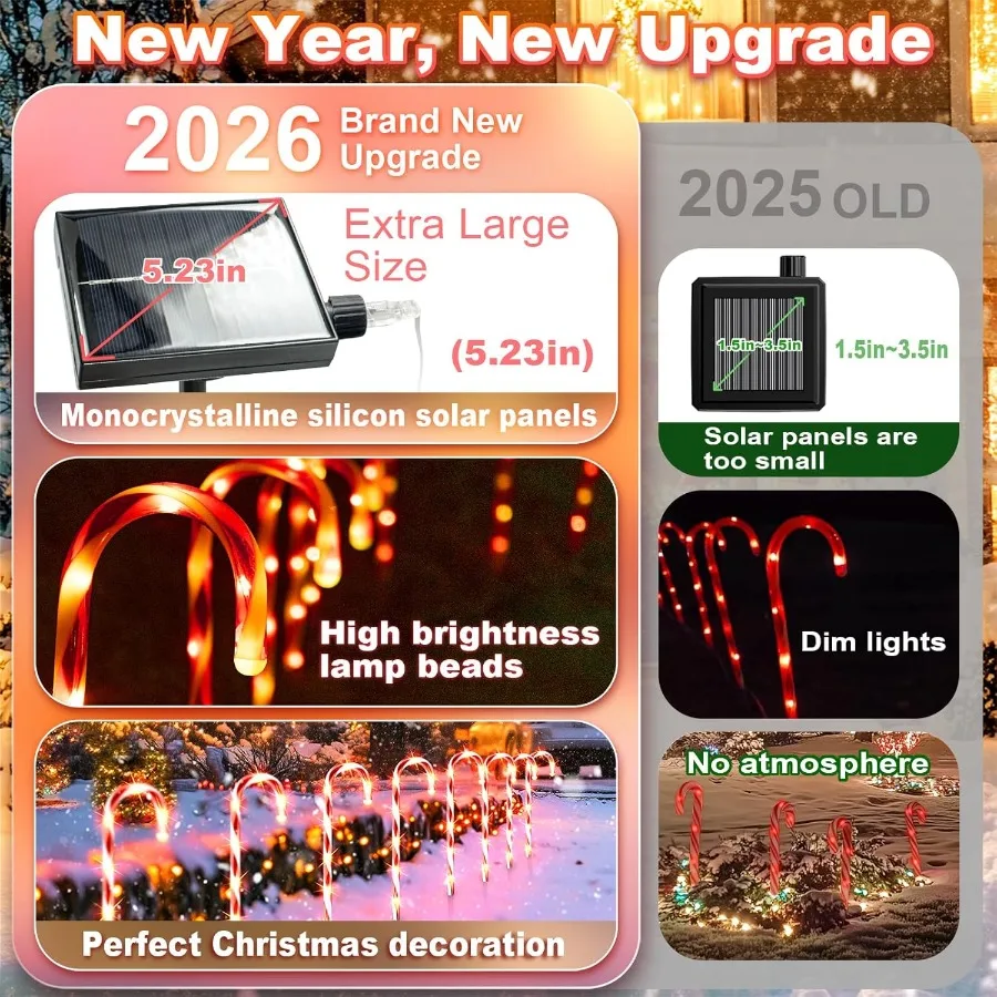 Solar Christmas Decorations Outdoor: 12 Pack Candy Cane Pathway Stake Lights Waterproof LED Warm Lighting Yard Xmas DIY Decor U