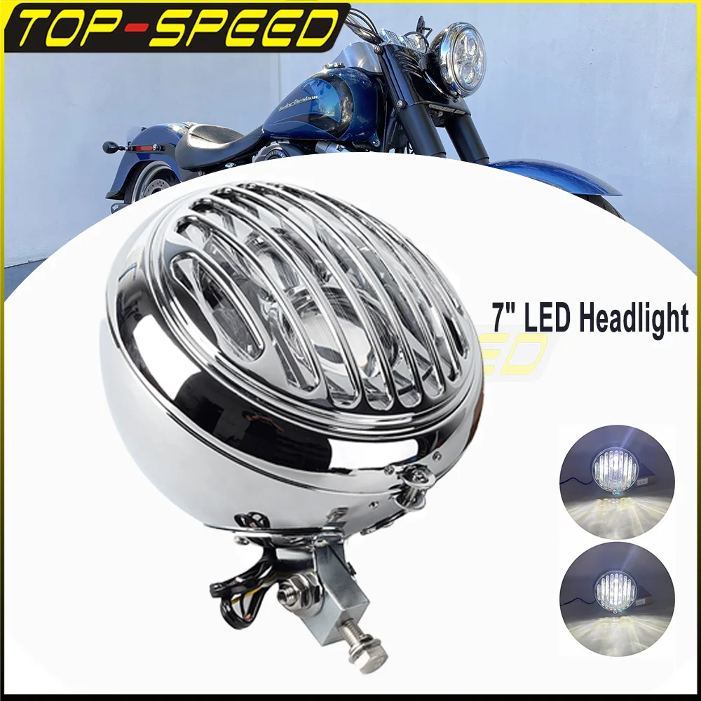 

7 Inch Steel Chrome E9 Led Headlights For Harley Heritage Fat Boy Softail 1986-2014 Motorcycle Round Front Headlamps Waterproof