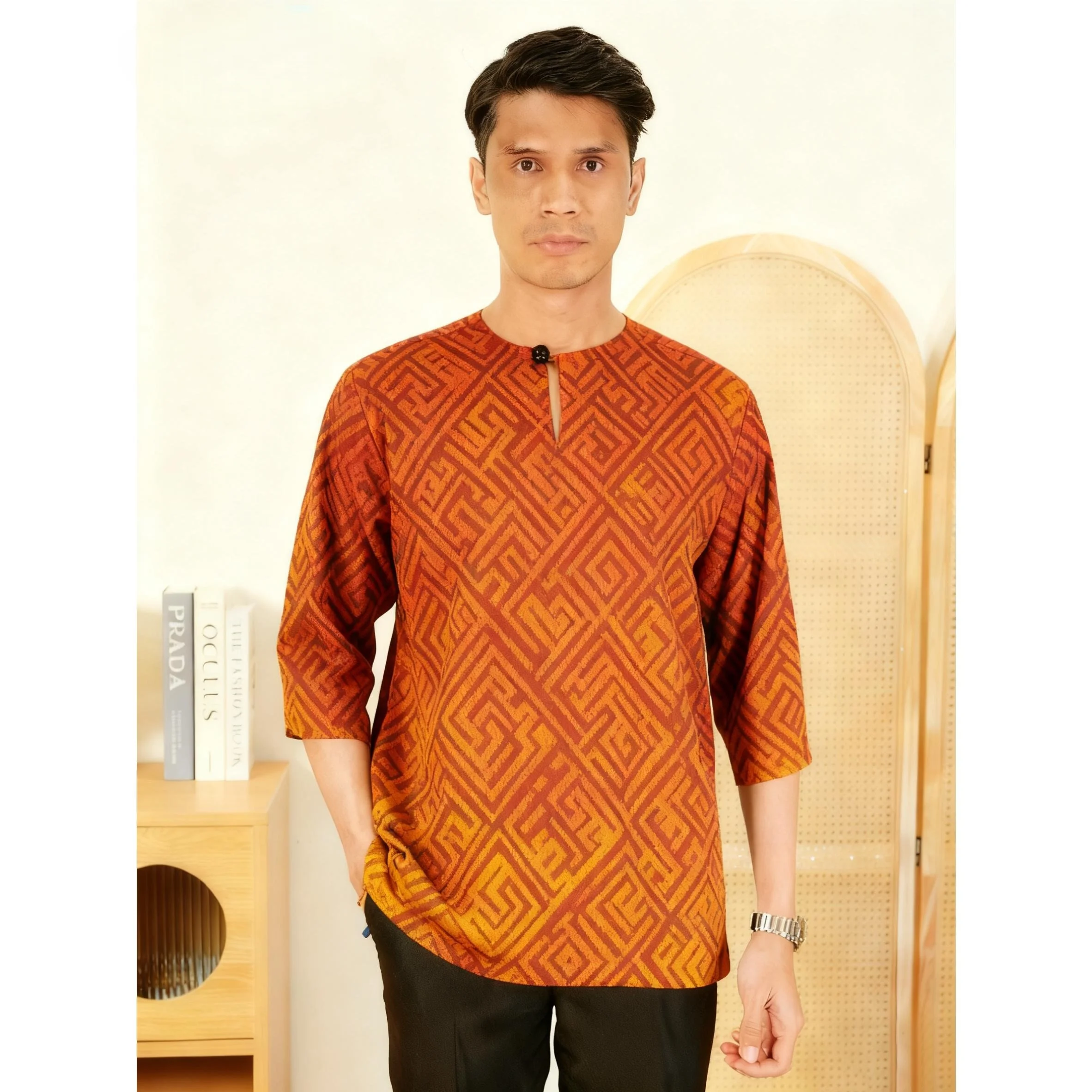 2026 ملابس رجالية مسلمة الوقوف الذهبي طباعة تي شيرتات قصيرة الاكمام العصرية ملابس كاجوال Camicia Araba Islam Maroc Homme #5